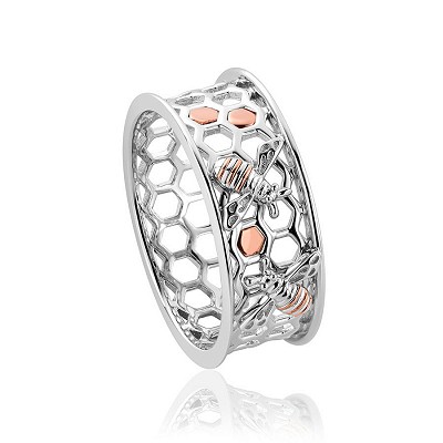 Clogau Gold Sterling Silver Honey Bee Honeycomb Ring