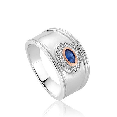 Clogau Gold Sterling Silver Princess Diana Sapphire Wide Ring