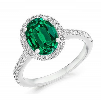 Oval Emerald with Diamond Halo & Shoulders