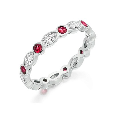 Round Brilliant Ruby & Marquise Diamond Full Eternity Ring