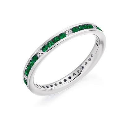 Round Brilliant Cut Emerald & Diamond Half Eternity Ring