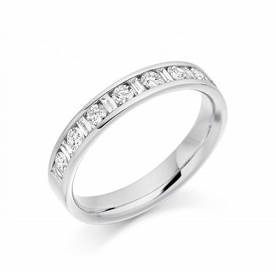 Round Brilliant & Baguette Cut Diamond Half Eternity Ring